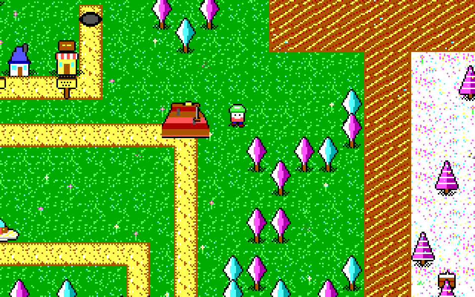 The overworld map with Ben standing by a path